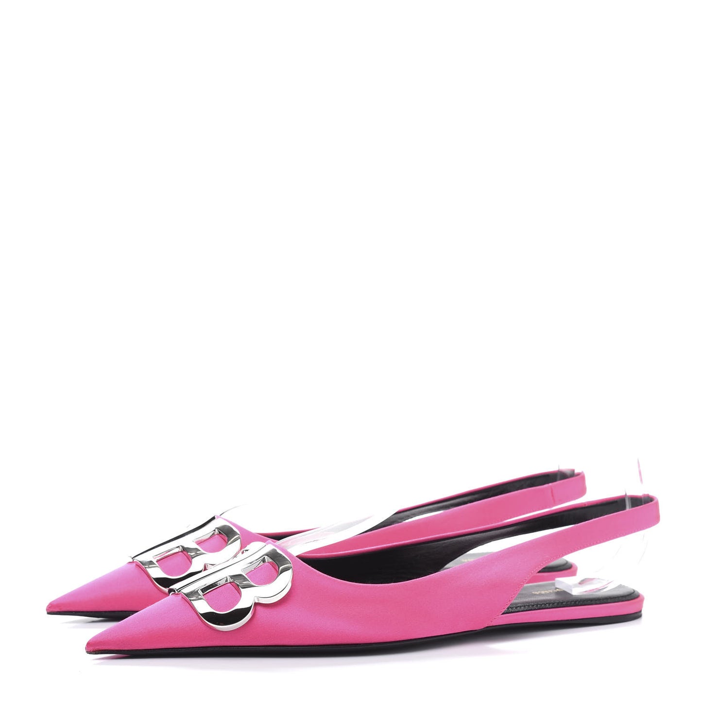 Satin BB Knife Pointy Toe Slingback Flats 37 Neon Pink