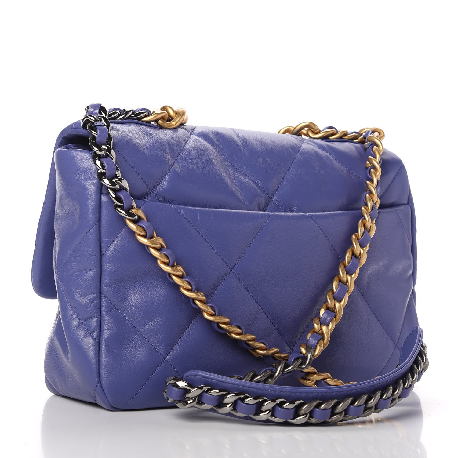 Chanel Shiny Goatskin Quilted Large Chanel 19 Flap Blue 2 of 10