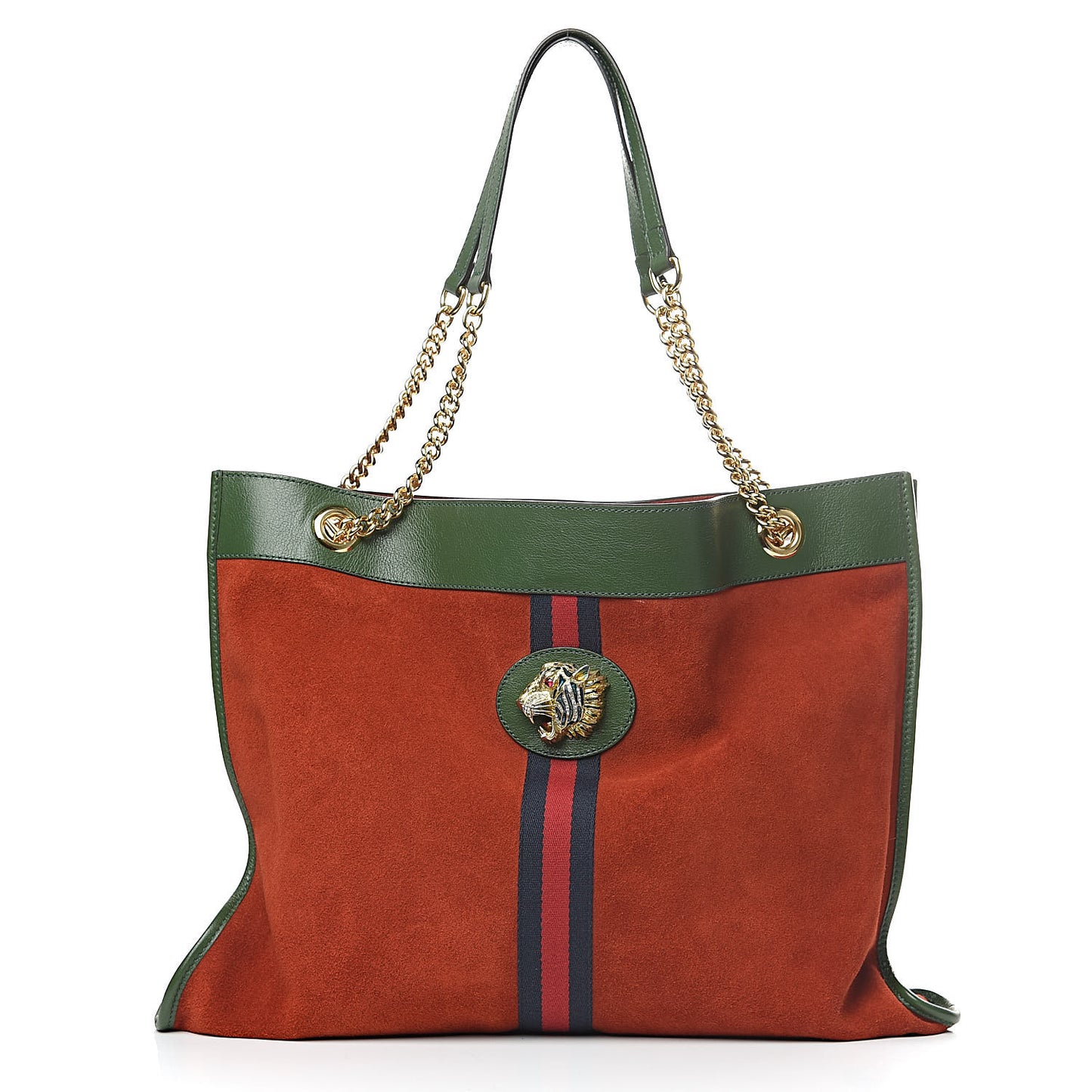 Suede Calfskin Large Rajah Chain Tote Hibiscus Red Green
