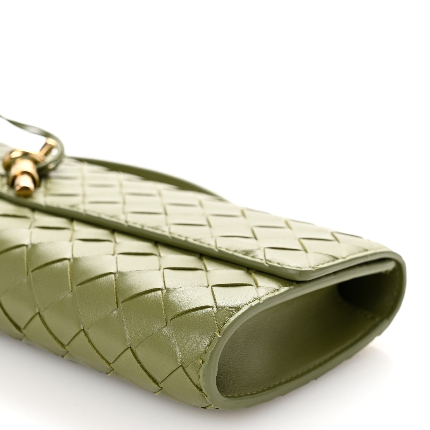 Nappa Intrecciato Long Andiamo Top Handle Clutch Matcha