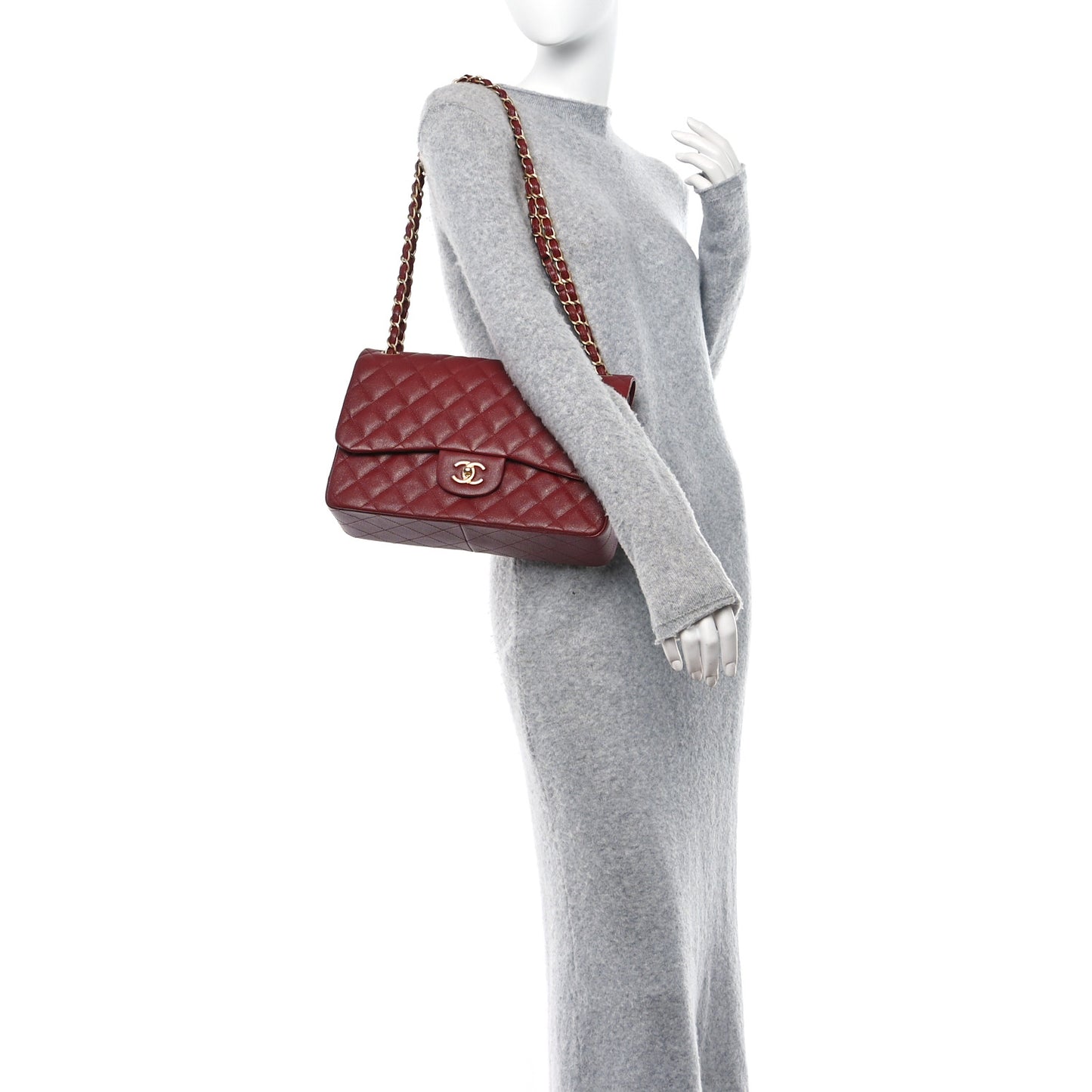 Iridescent Caviar Quilted Jumbo Double Flap Burgundy