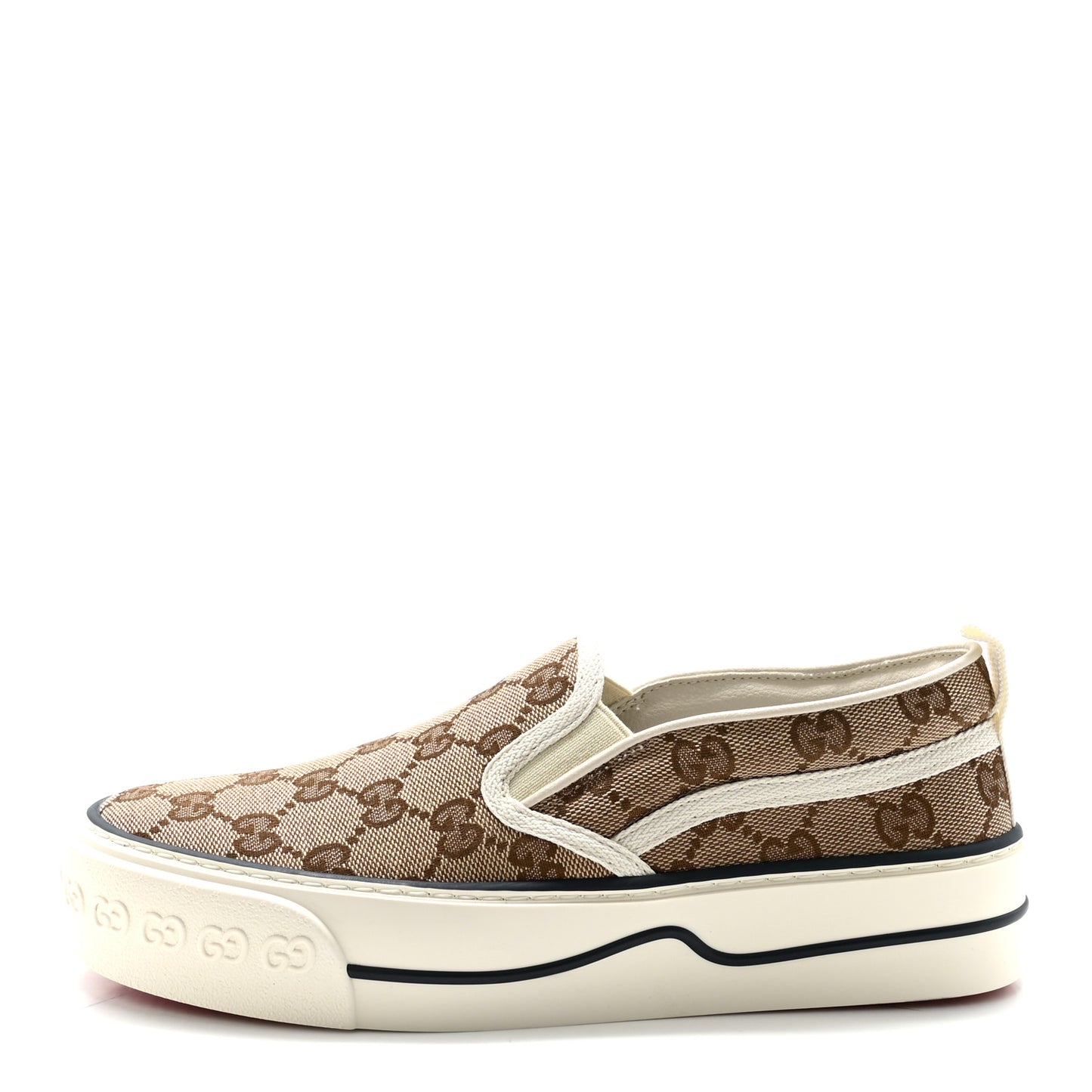 GG Monogram Womens 1977 Tennis Slip On 30mm Sneakers 36 Beige Ebony Mystic White