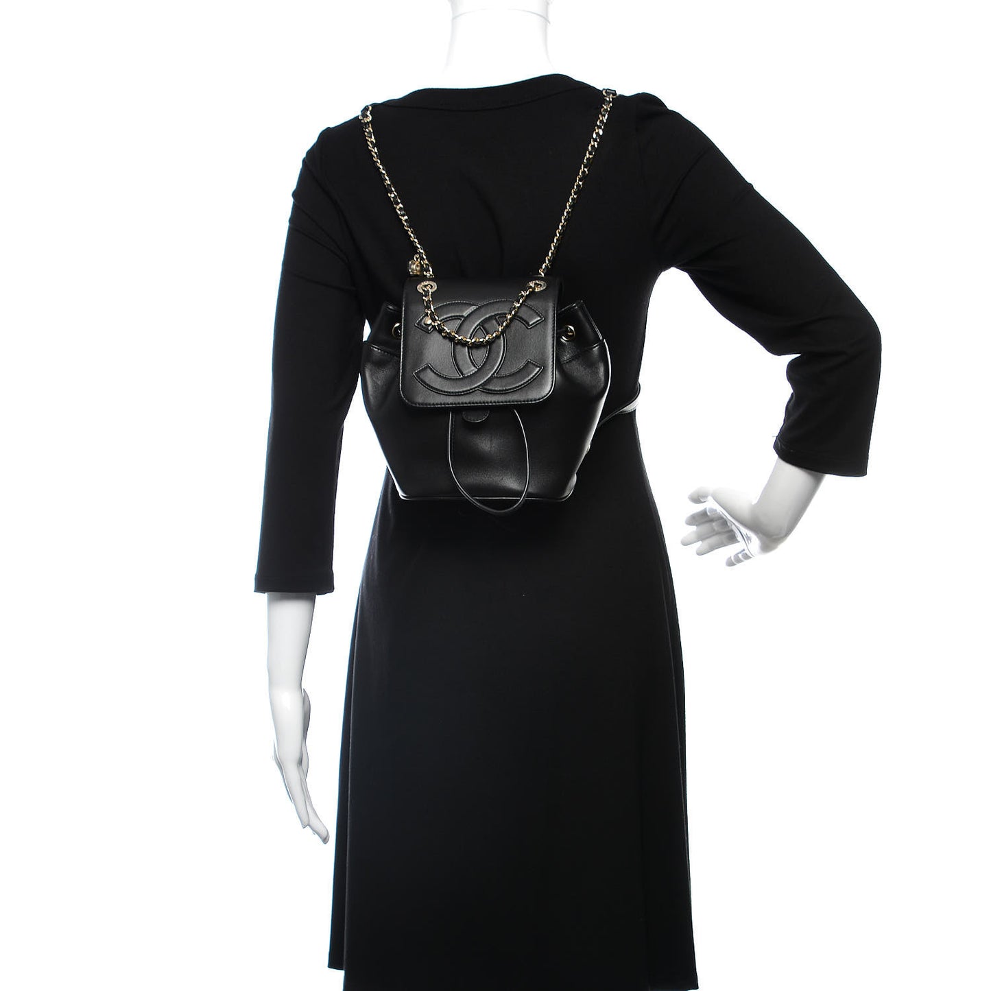 Lambskin CC Drawstring Backpack Black