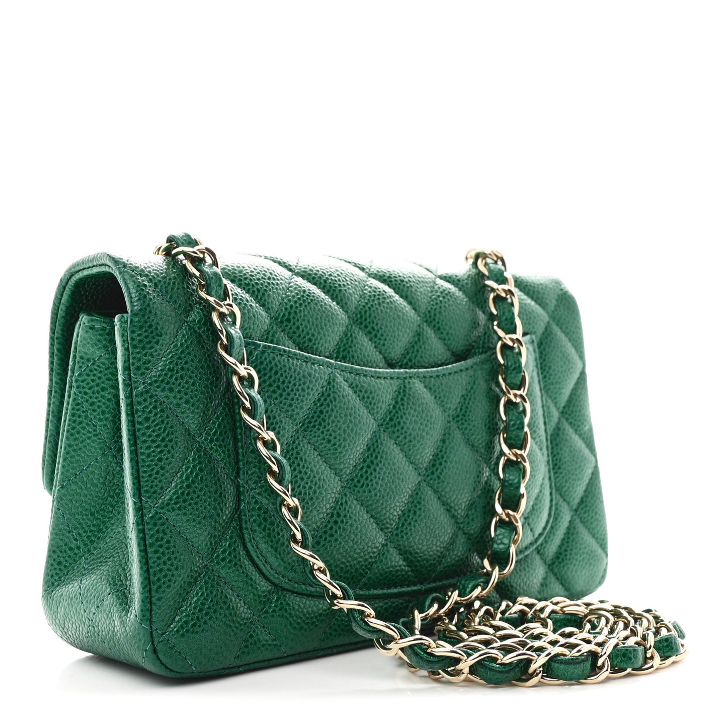 Metallic Caviar Quilted Mini Rectangular Flap Green