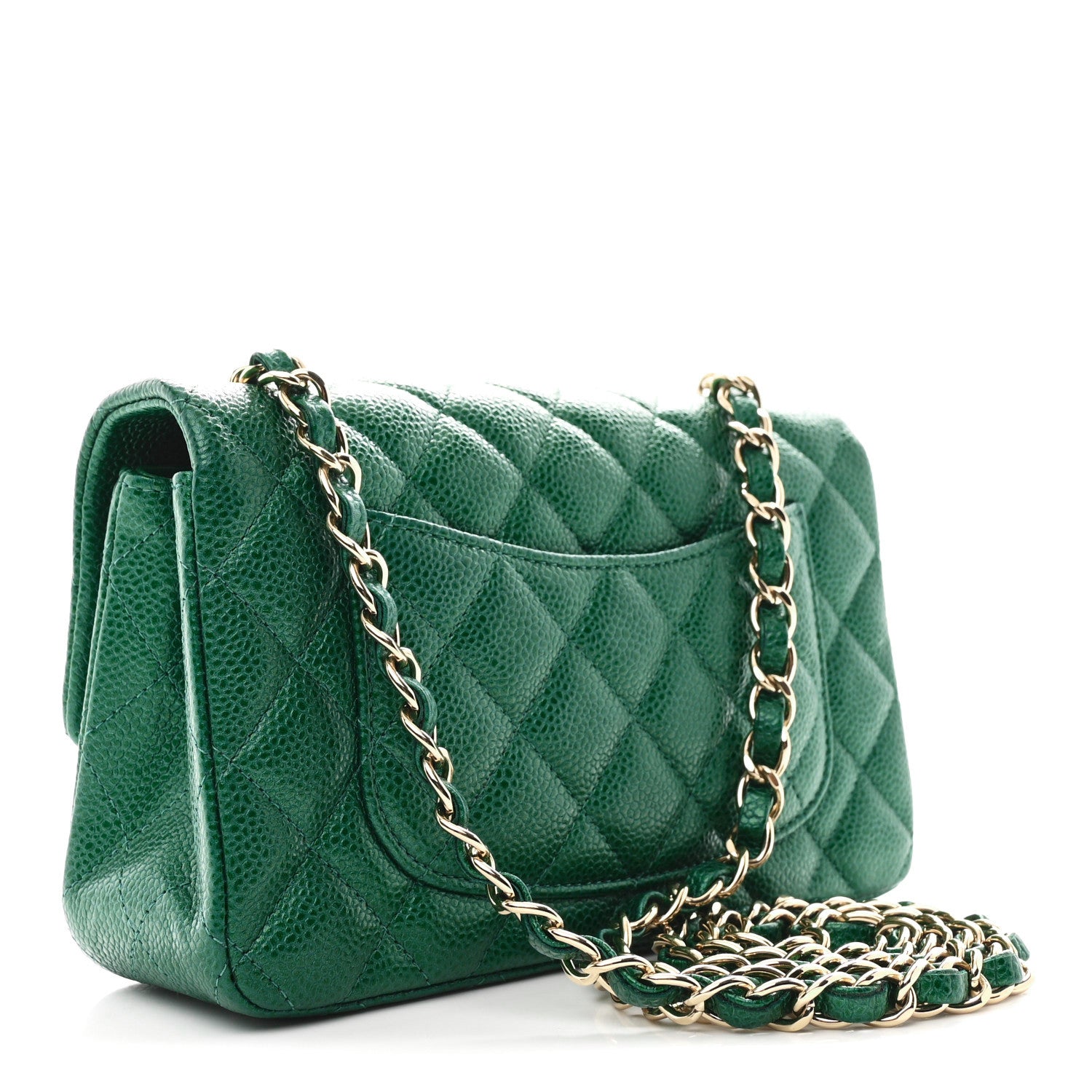 Chanel Metallic Caviar Quilted Mini Rectangular Flap Green 3 of 11