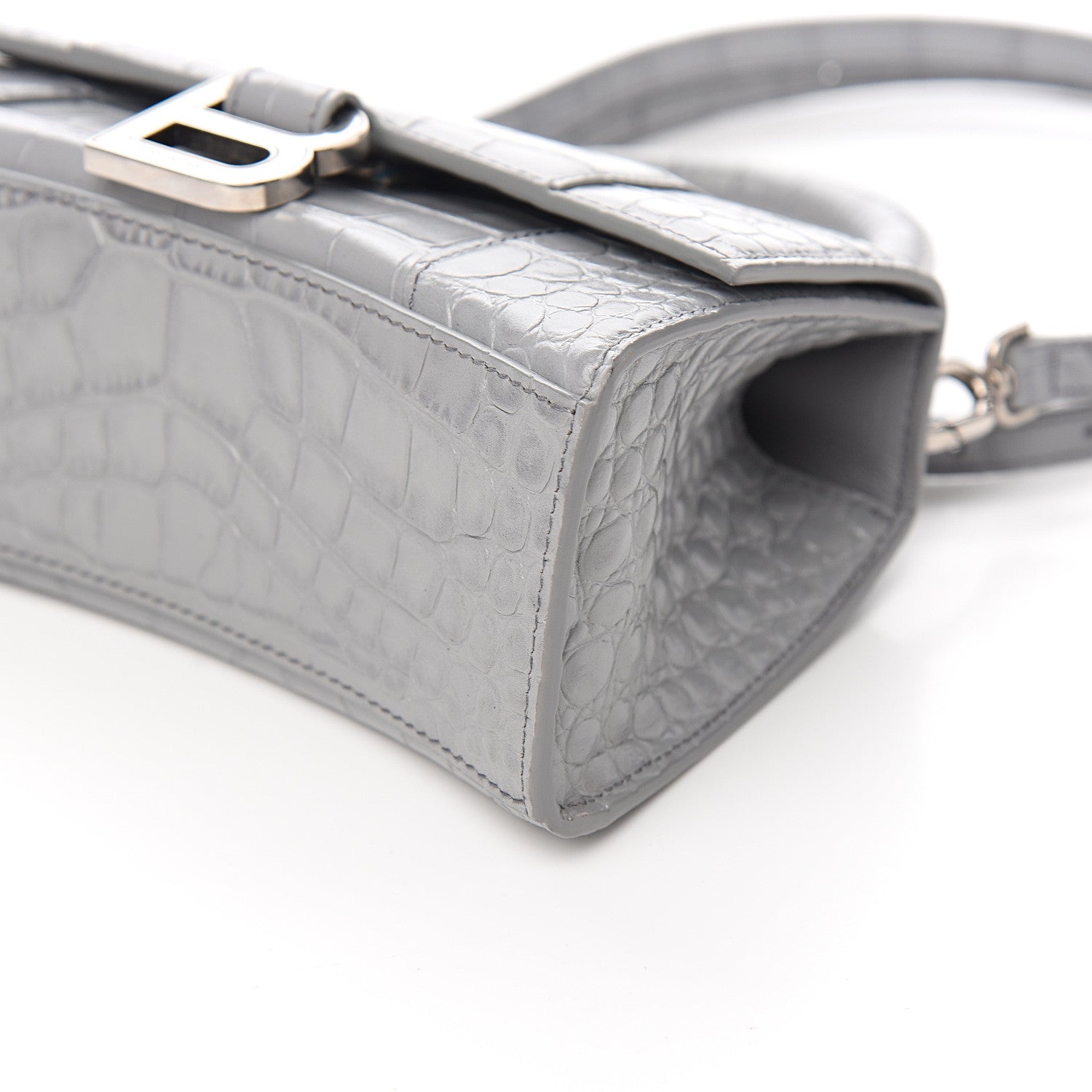 Balenciaga Shiny Calfskin Crocodile Embossed Hourglass Top Handle Bag XS Balenciaga Grey 8 of 10
