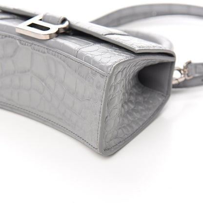 Balenciaga Shiny Calfskin Crocodile Embossed Hourglass Top Handle Bag XS Balenciaga Grey 8 of 10