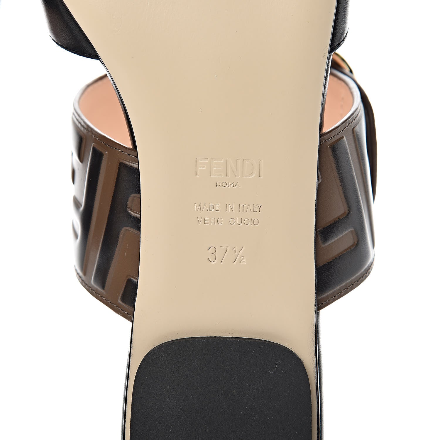 Fendi Vitello FF Embossed Buckle Flat Mules 37.5 Maya Black 7 of 8