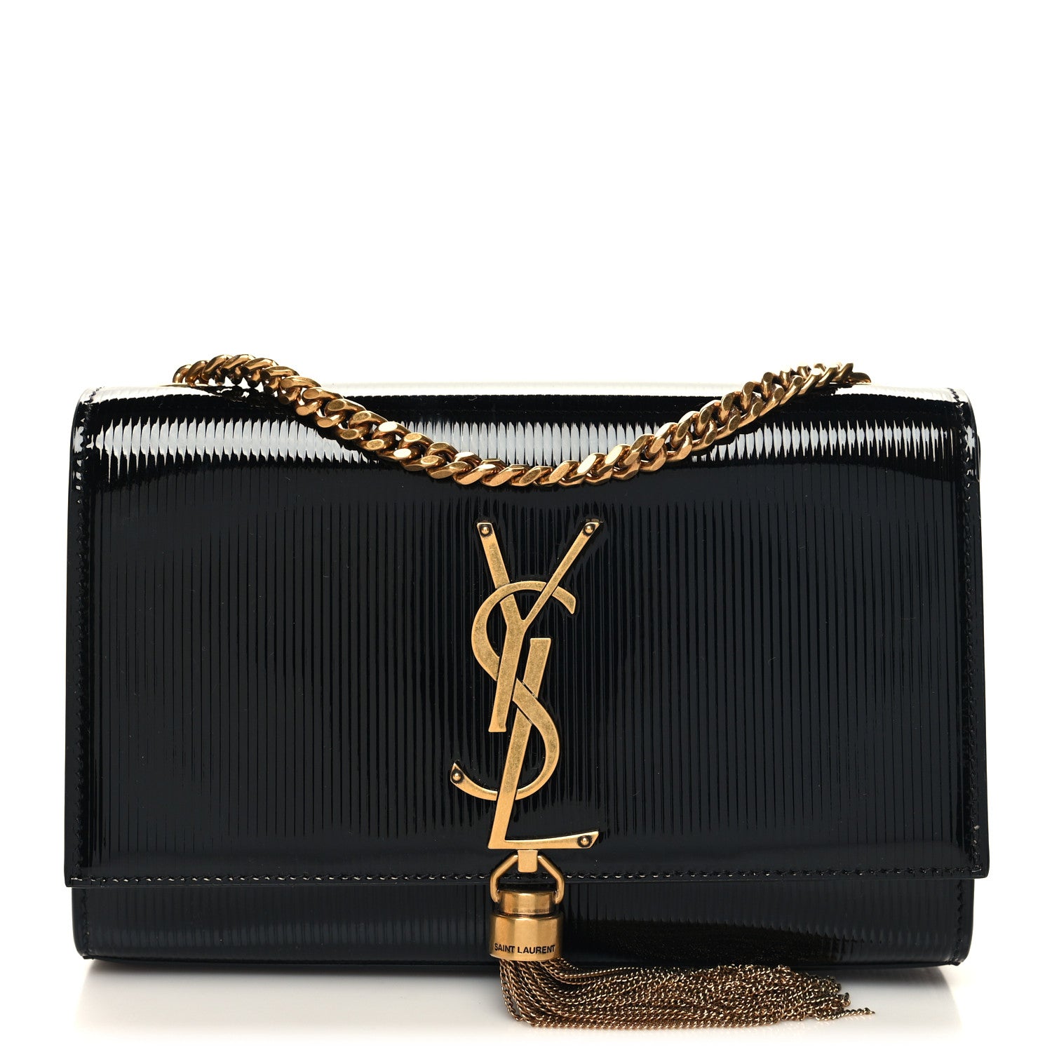Saint Laurent Patent Linear Embossed Small Classic Monogram Kate Tassel Satchel Black 1 of 9