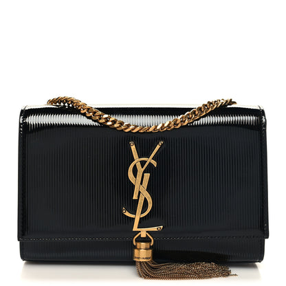 Saint Laurent Patent Linear Embossed Small Classic Monogram Kate Tassel Satchel Black 1 of 9