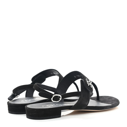 Chanel Suede CC Thong Sandals 38 Black 4 of 9
