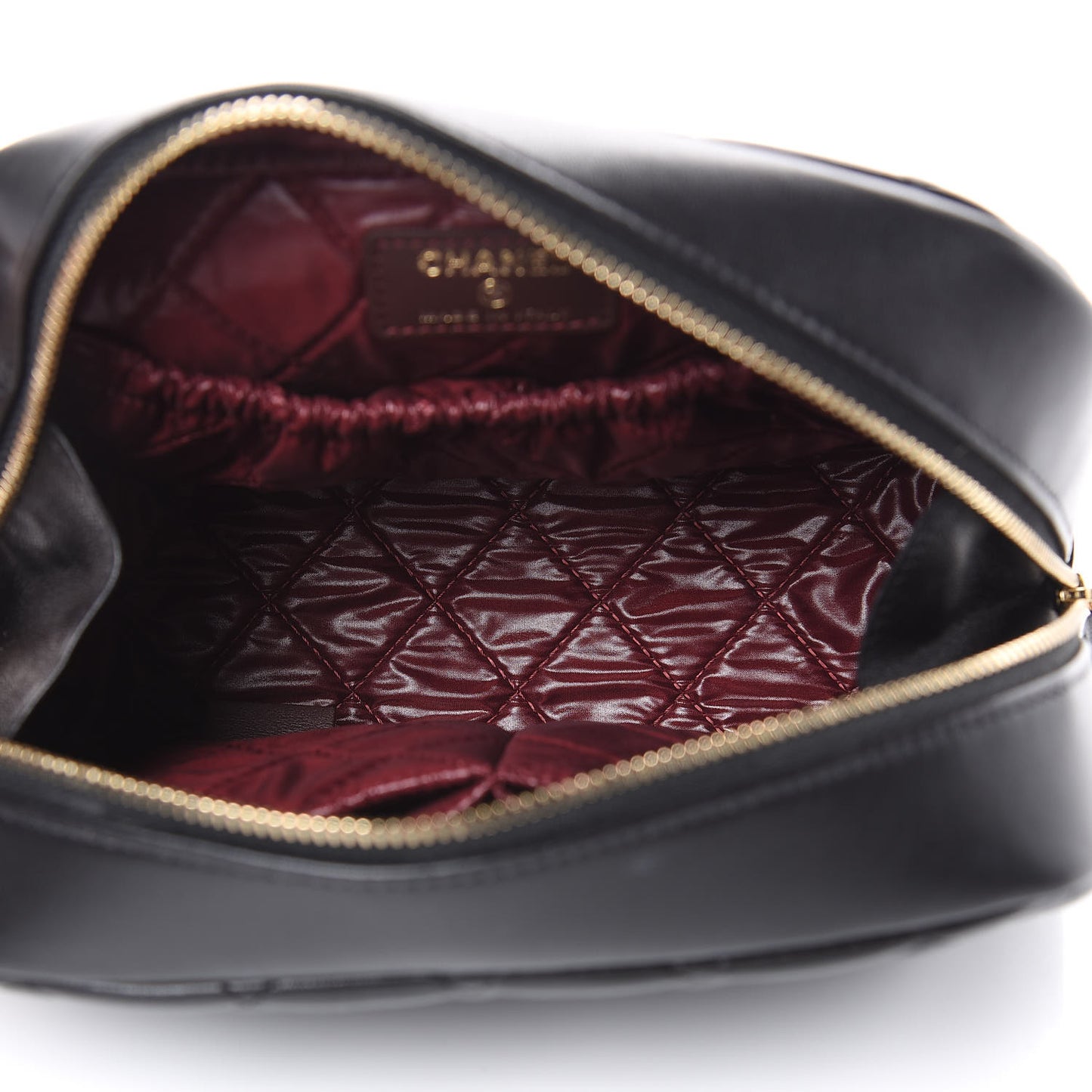 Lambskin Quilted Medium Curvy Pouch Cosmetic Case Black