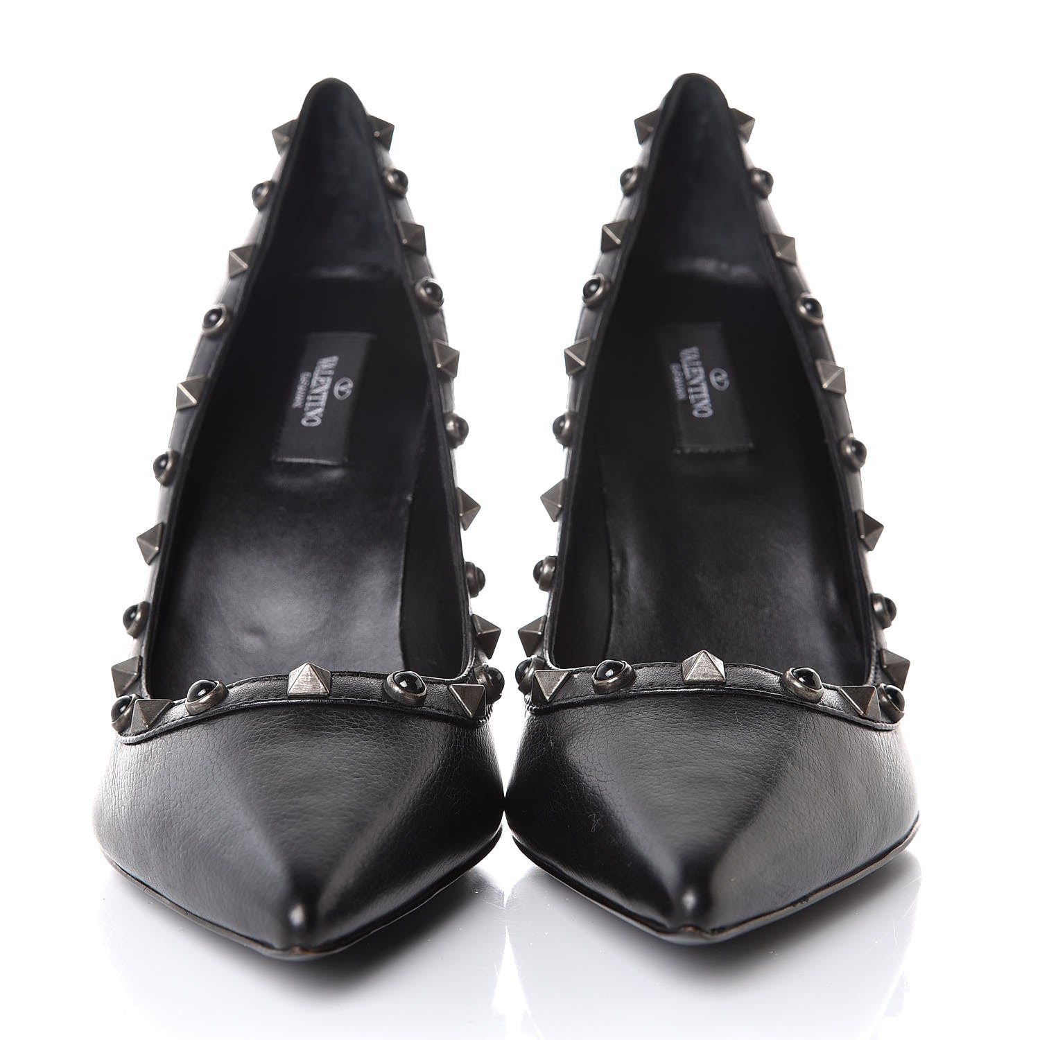 Valentino Garavani Pebbled Calfskin Onyx Rockstud Rolling 100mm Pumps 39 Black 2 of 7