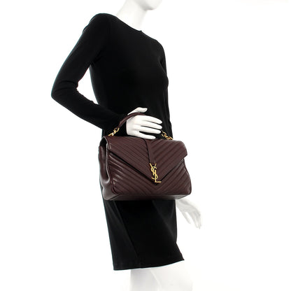 Saint Laurent Sheepskin Matelasse Chevron Monogram Large College Satchel Amaranto 3 of 10