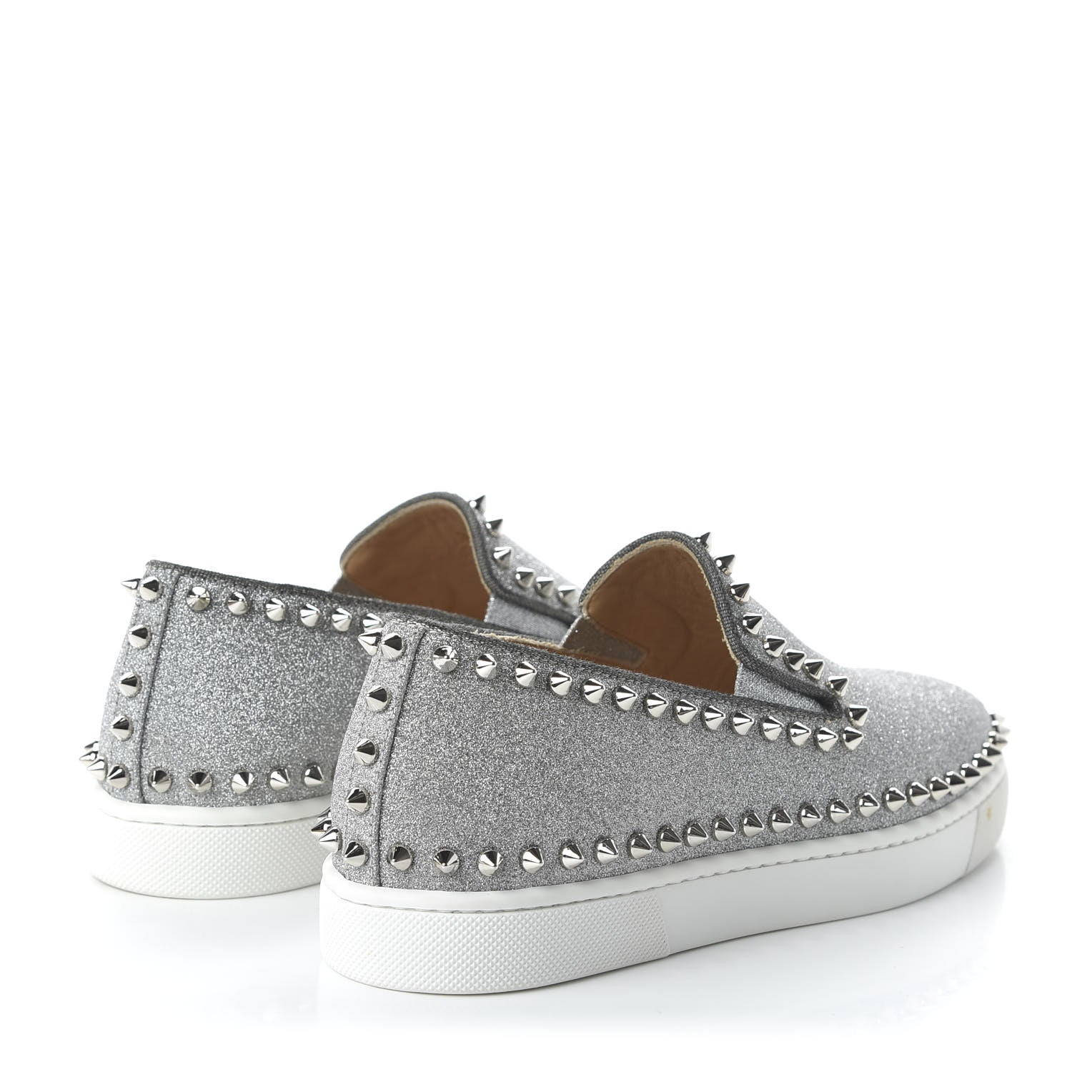 Christian Louboutin Calfskin Spikes Pik Boat Glitter Sneakers 36.5 Silver 4 of 8