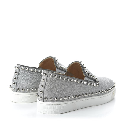 Christian Louboutin Calfskin Spikes Pik Boat Glitter Sneakers 36.5 Silver 4 of 8