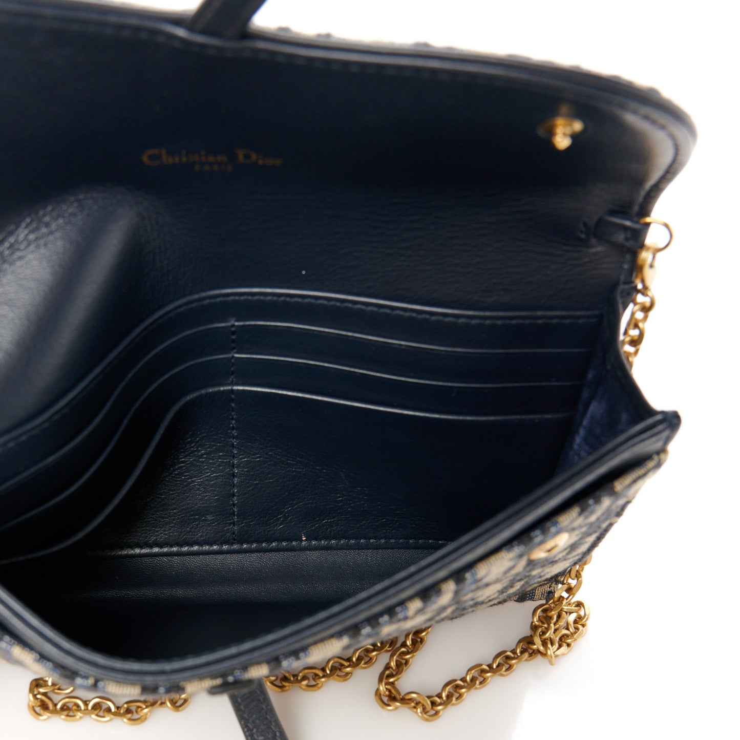 Oblique Saddle Chain Long Wallet Blue
