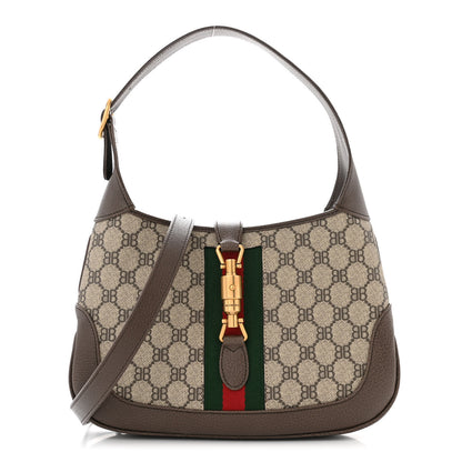 Gucci X BALENCIAGA BB Supreme Monogram Calfskin Web Small Jackie 1961 Hobo Beige Ebony 1 of 10