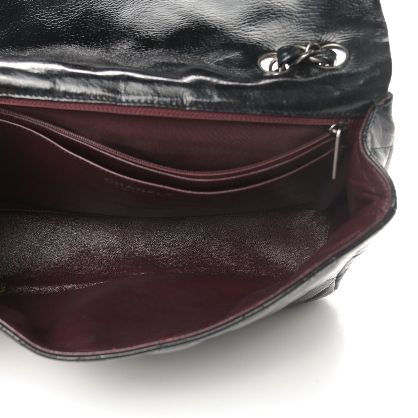 Crinkled Patent Quilted Jumbo Single Flap Black