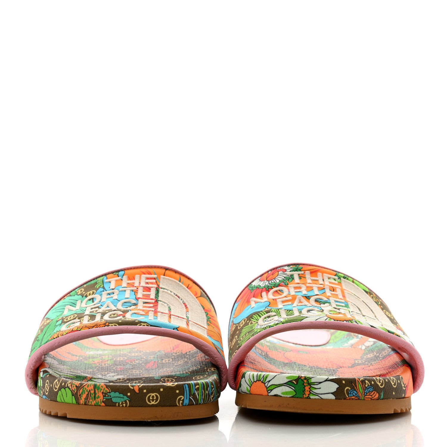 Gucci X THE NORTH FACE Nylon Floral Womens Slide Sandals 37 Military Green Orange Soft Pink 3 of 10