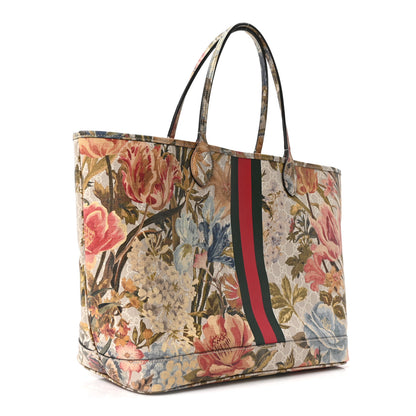 Gucci GG Supreme Monogram Water Flora Web Large Ophidia Tote Beige White Multicolor 3 of 10