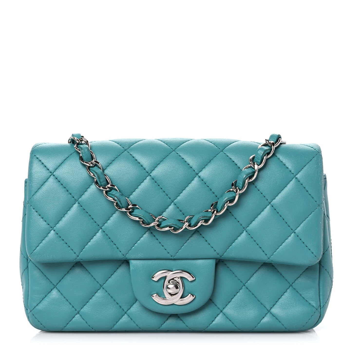 Lambskin Quilted Mini Rectangular Flap Turquoise