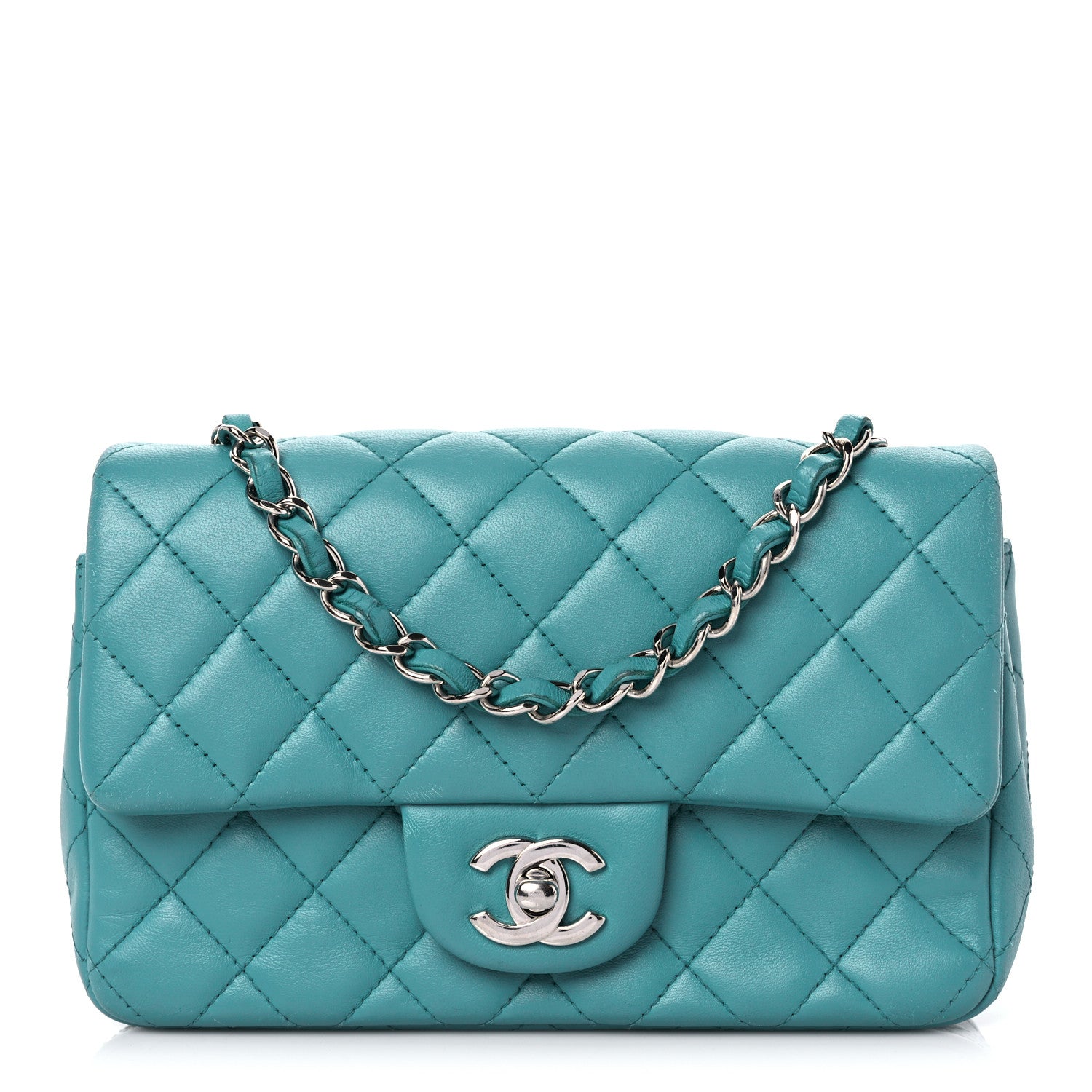 Chanel Lambskin Quilted Mini Rectangular Flap Turquoise 1 of 16