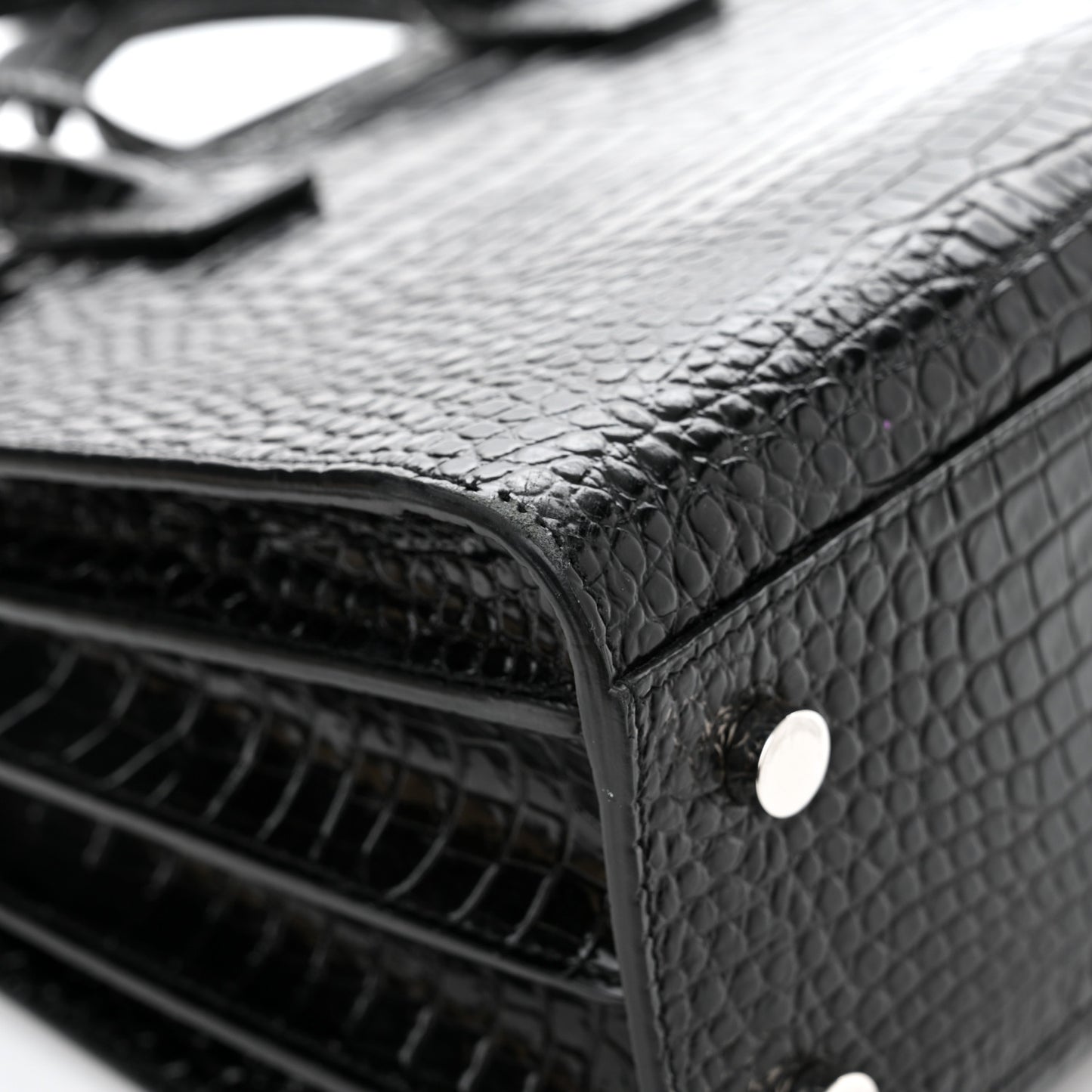 Calfskin Crocodile Embossed Baby Sac De Jour Black