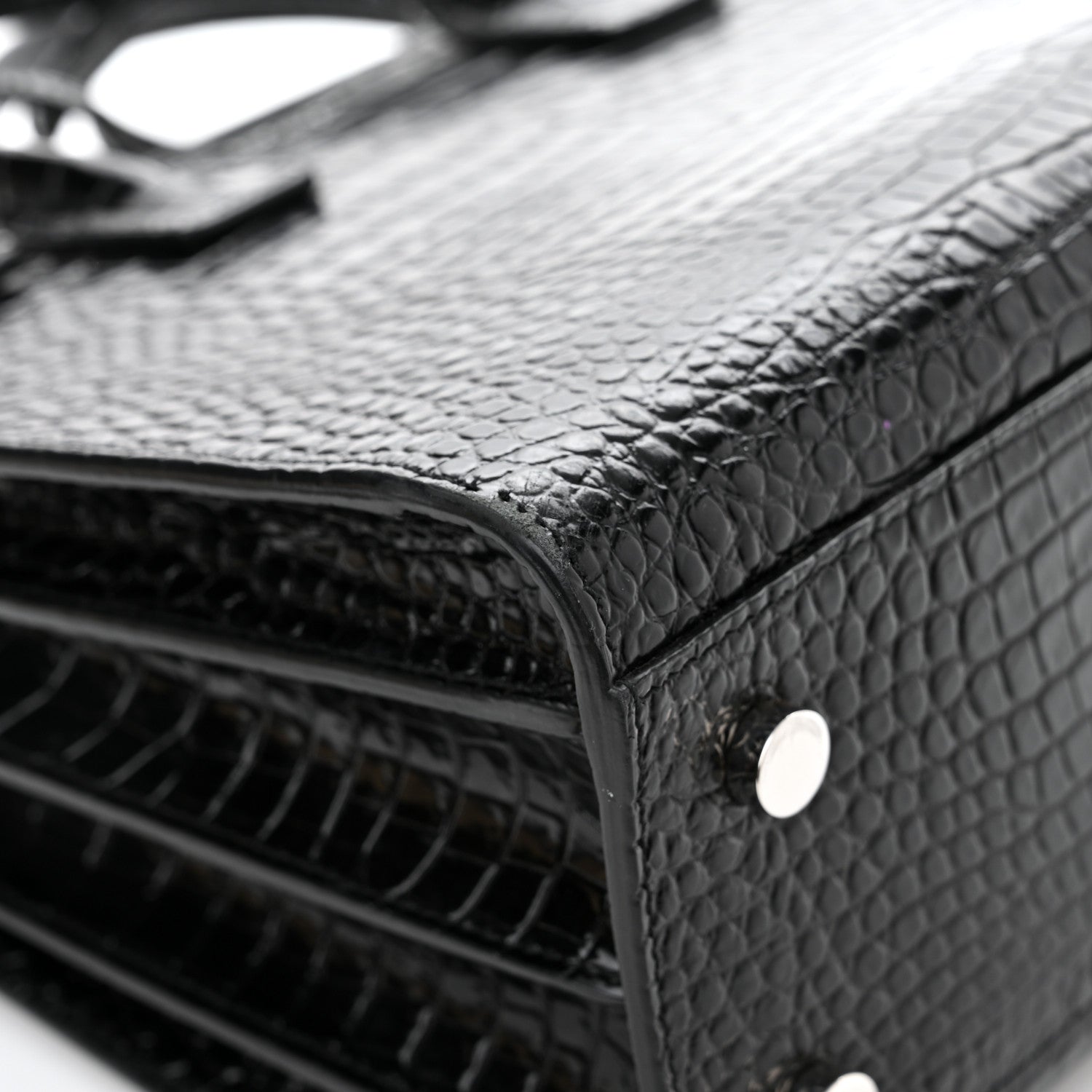 Saint Laurent Calfskin Crocodile Embossed Baby Sac De Jour Black 9 of 14