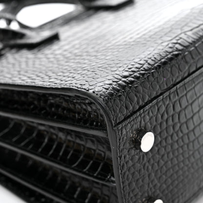 Saint Laurent Calfskin Crocodile Embossed Baby Sac De Jour Black 9 of 14
