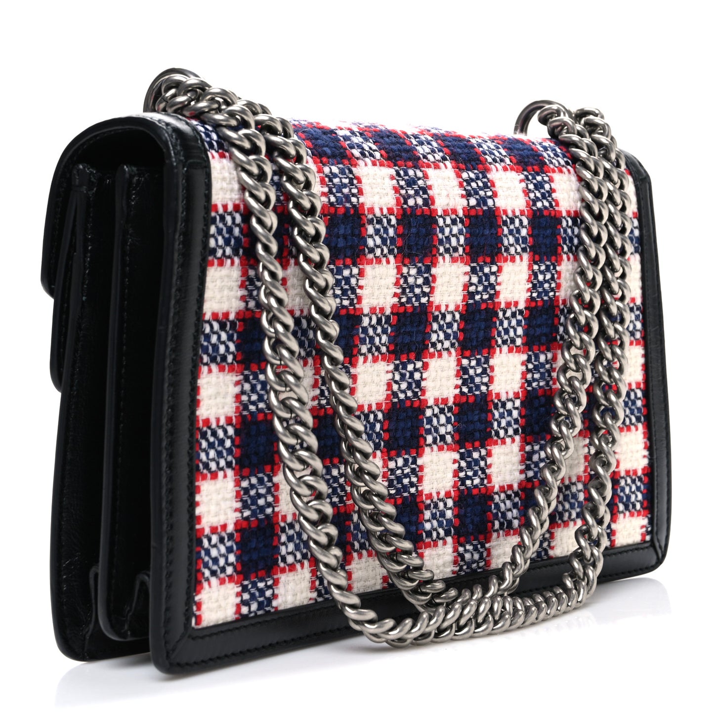 Vintage Tweed Check Small Dionysus Shoulder Bag White Hibiscus Red Marine
