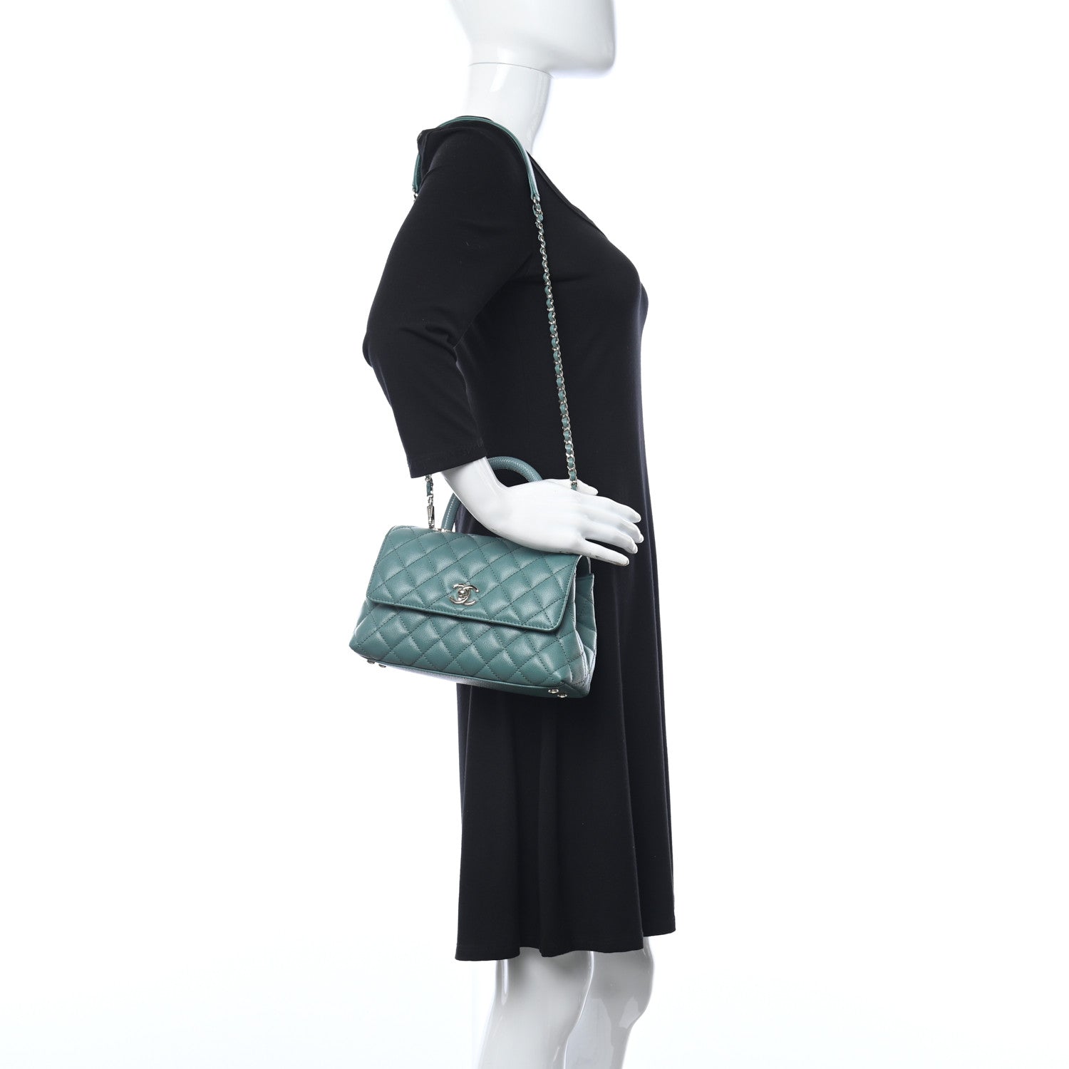 Chanel Caviar Quilted Lizard Embossed Mini Coco Handle Flap Green 2 of 11