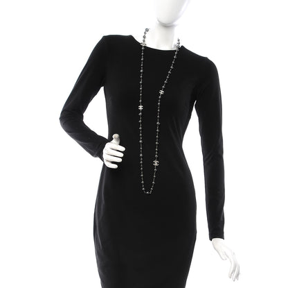 Chanel Pearl Crystal CC Long Necklace Silver Grey 2 of 6