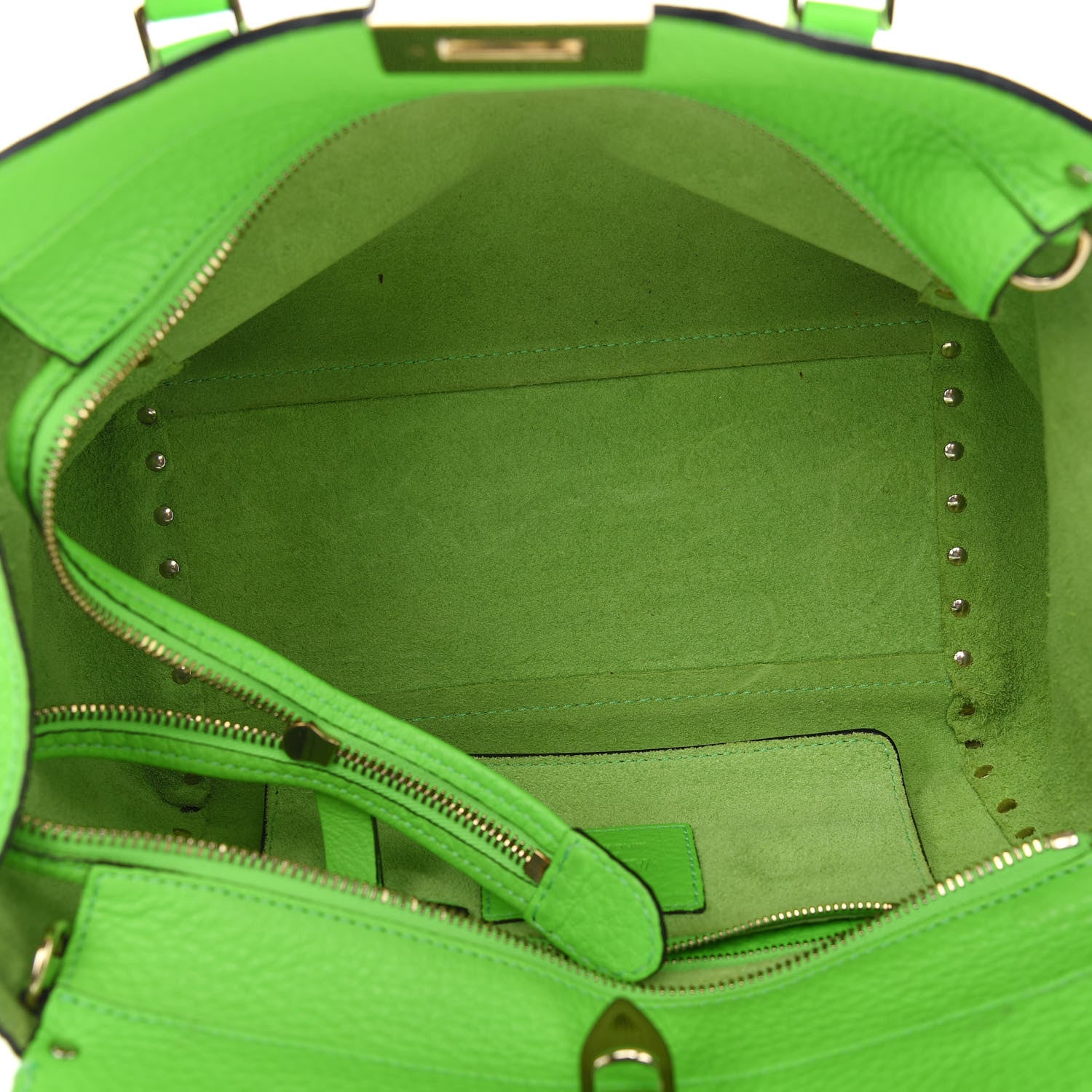 Valentino Garavani Pebbled Calfskin Small Rockstud Double Handle Tote Green Fluo 5 of 10
