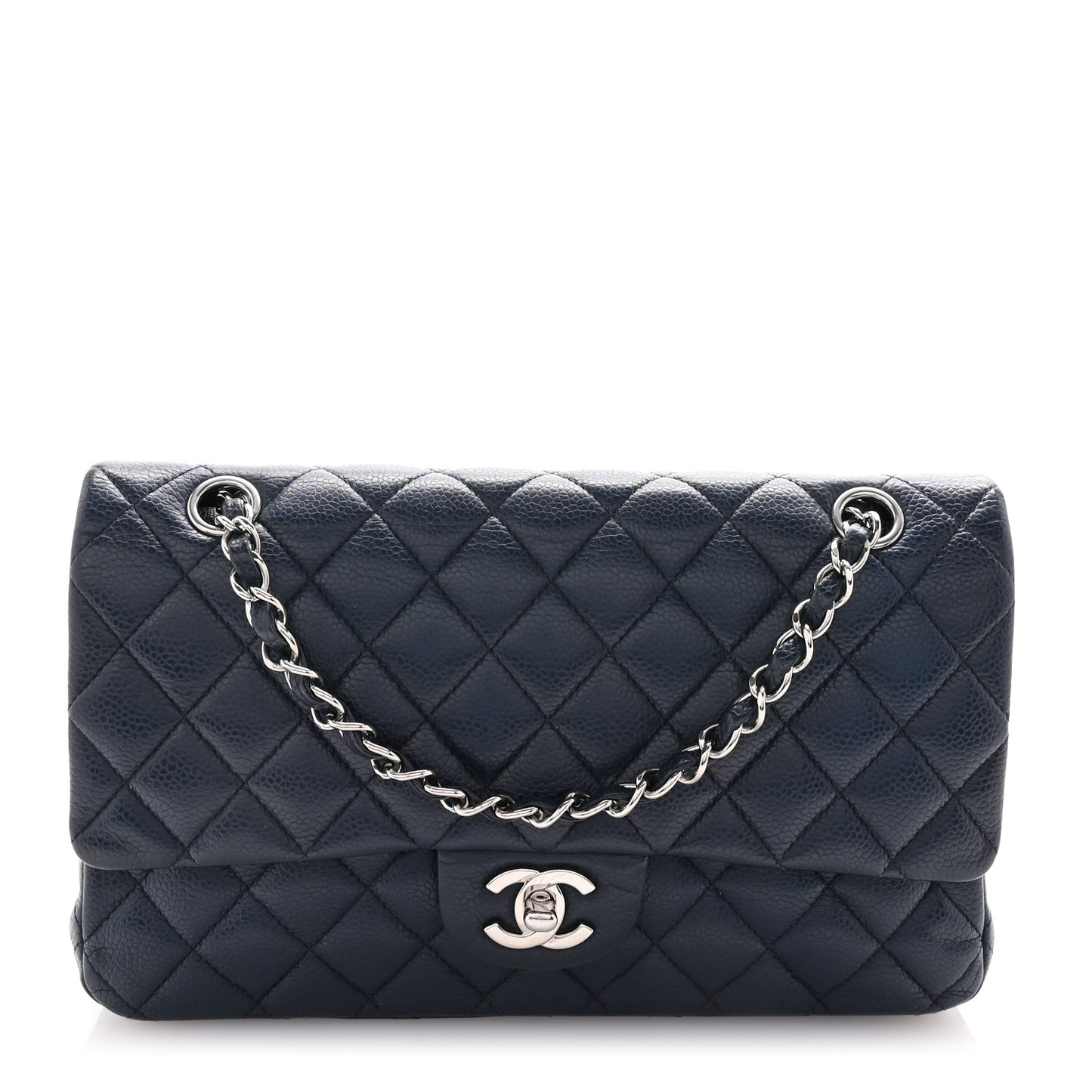 Caviar Quilted Medium Double Flap Navy