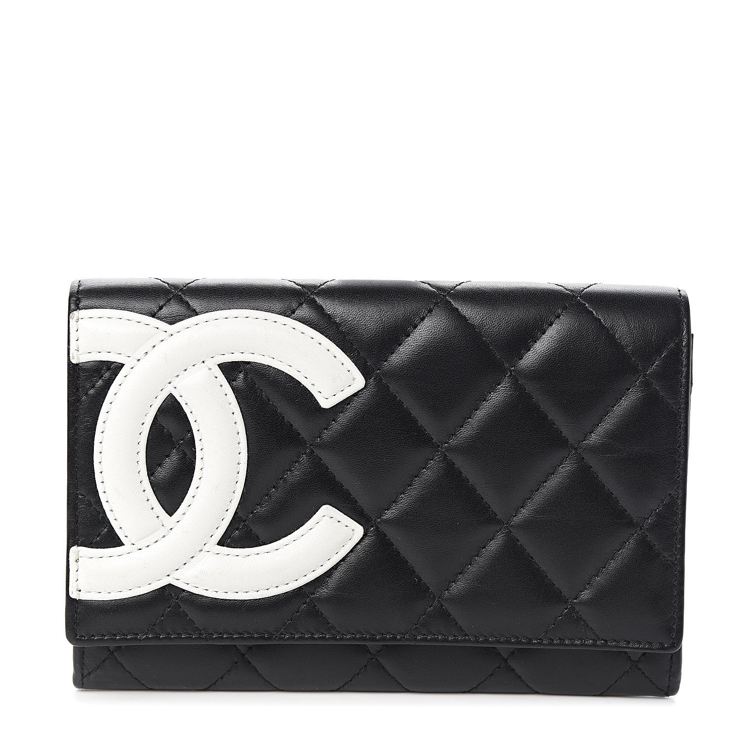 Chanel Calfskin Quilted Cambon Flap Wallet Black White 1 of 6