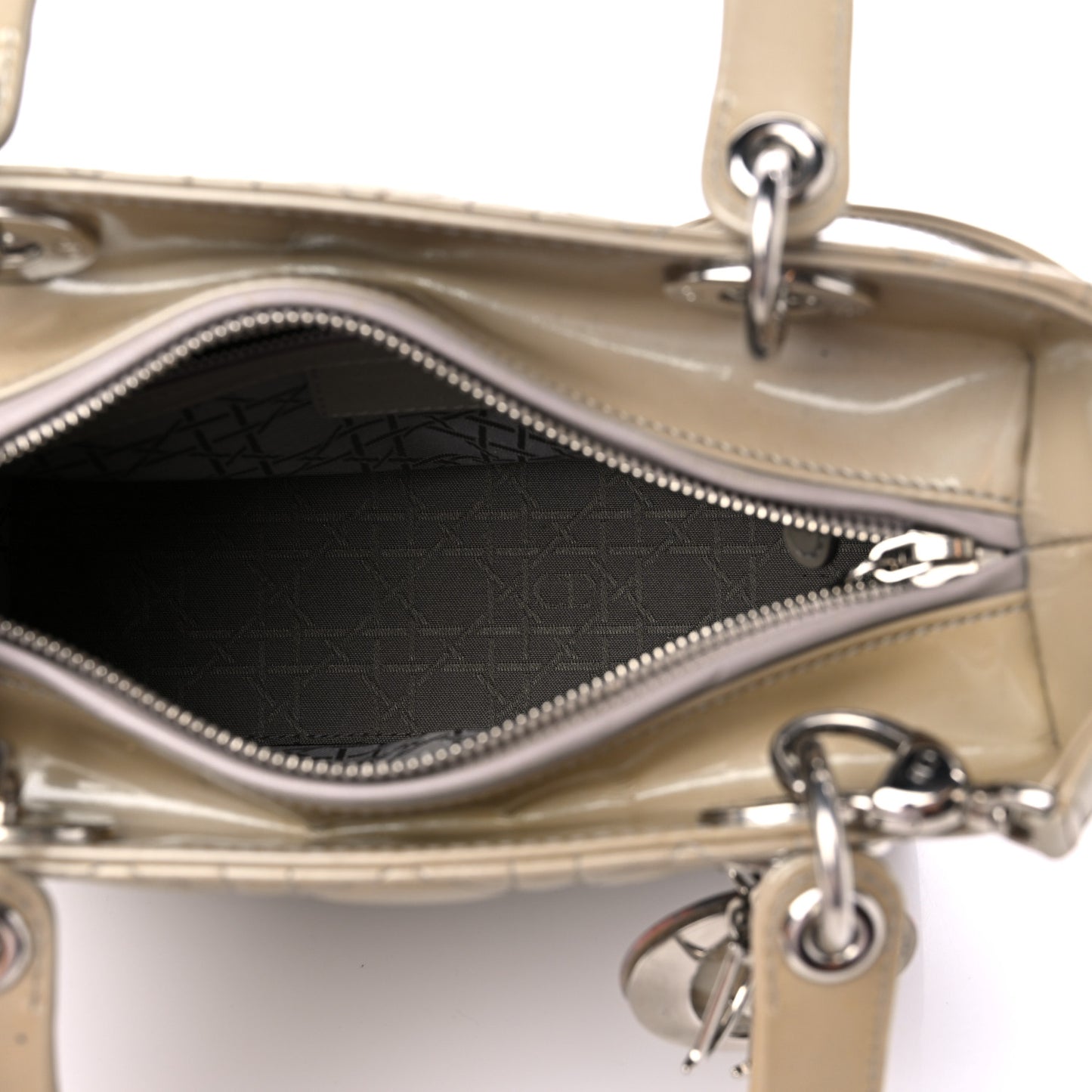 Patent Cannage Medium Lady Dior Beige