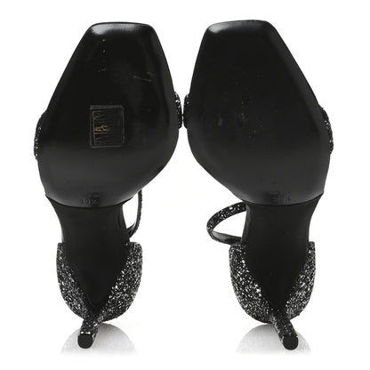 Saint Laurent Glitter Amber 105 Ankle Strap Sandals 39.5 Black 6 of 10
