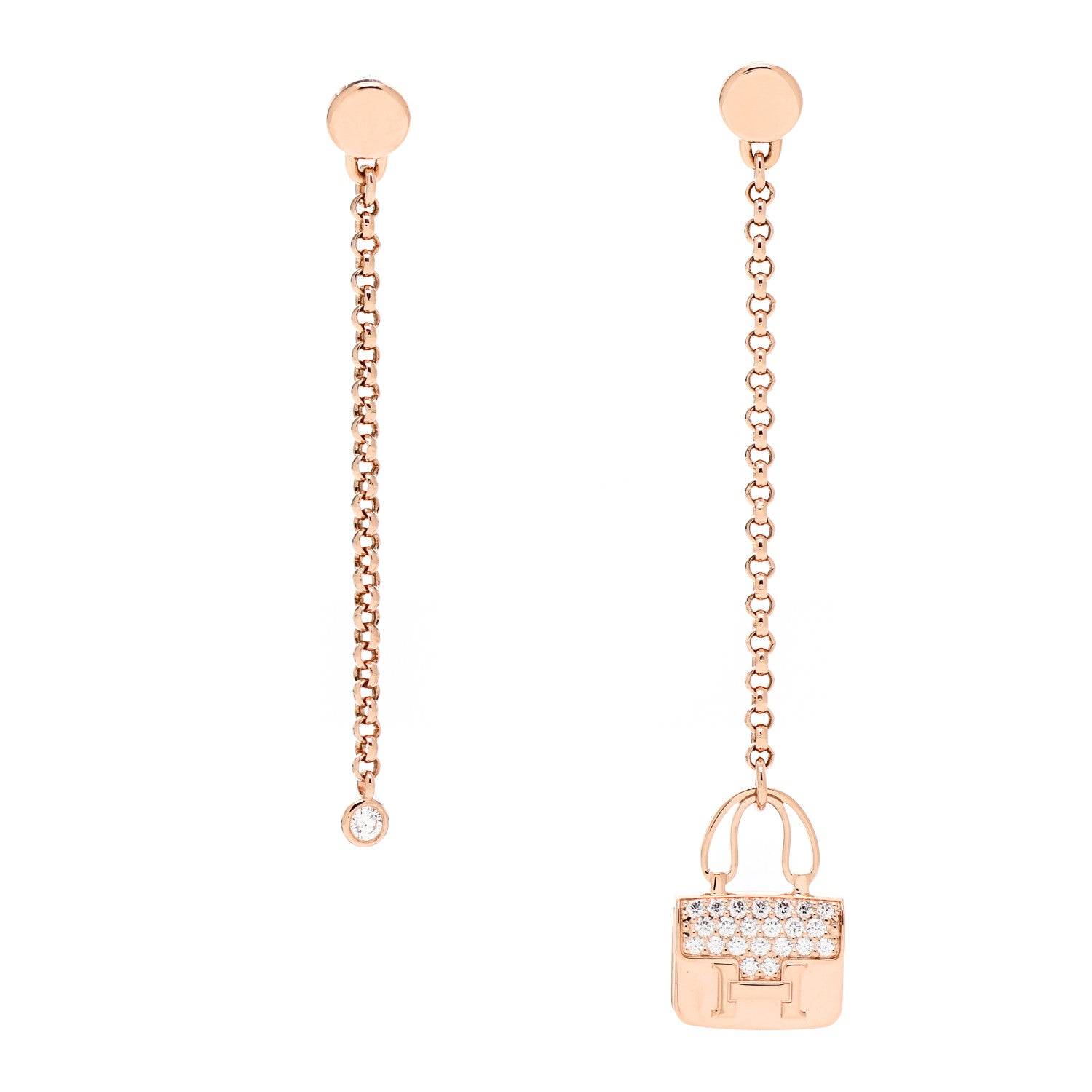 Hermes 18K Rose Gold Diamond Constance Amulettes Drop Earrings 1 of 5