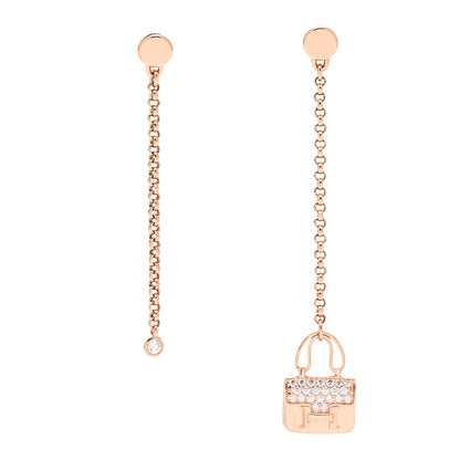 Hermes 18K Rose Gold Diamond Constance Amulettes Drop Earrings 1 of 5