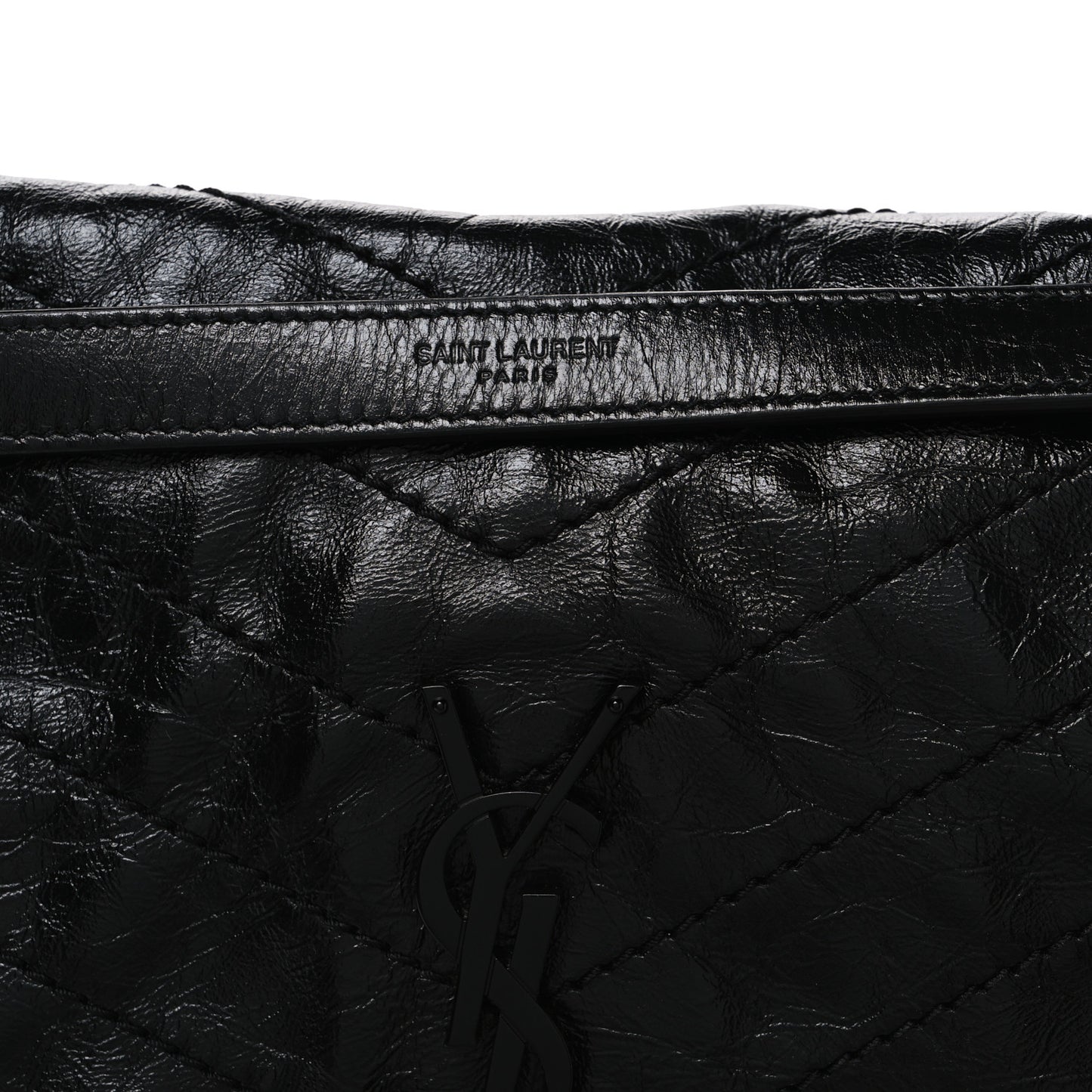 Crinkled Calfskin Matelasse Monogram Medium Niki Chain Satchel Black