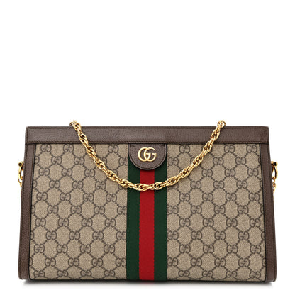 Gucci GG Supreme Monogram Web Medium Ophidia Chain Shoulder Bag Brown 1 of 12