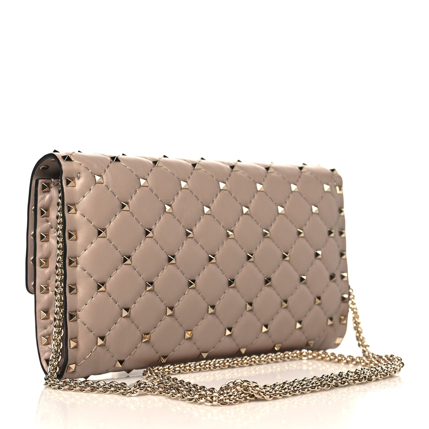 Lambskin Rockstud Spike Wallet on Chain Poudre