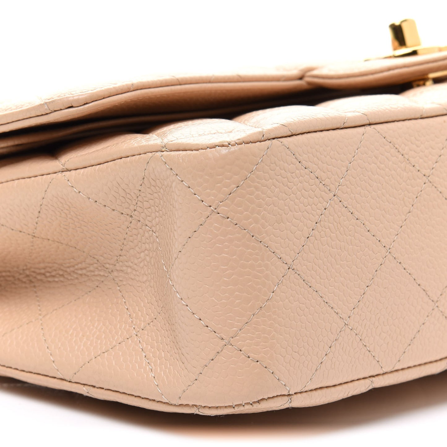 Caviar Quilted Medium Double Flap Beige