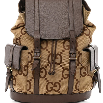 Gucci Monogram Jumbo GG Textured Dollar Calfskin Web Double Buckle Backpack Camel Ebony New Acero 7 of 10