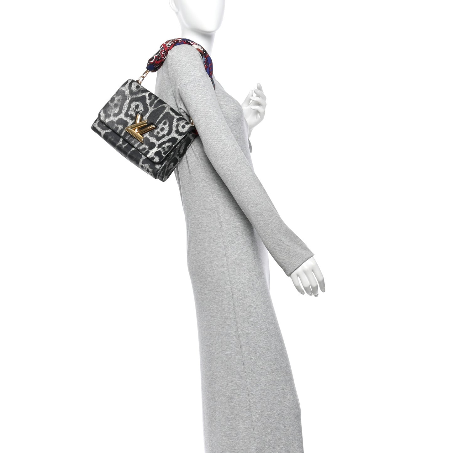 Calfskin Wild Animal Print Scarf Handle Twist Shoulder Bag MM