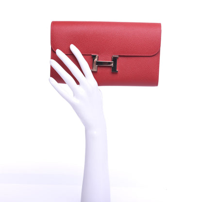 Hermes Epsom Constance Long Wallet Rouge Casaque 2 of 7