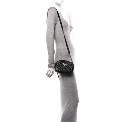 Gucci Calfskin Matelasse Mini GG Marmont Chain Shoulder Bag Black 3 of 10