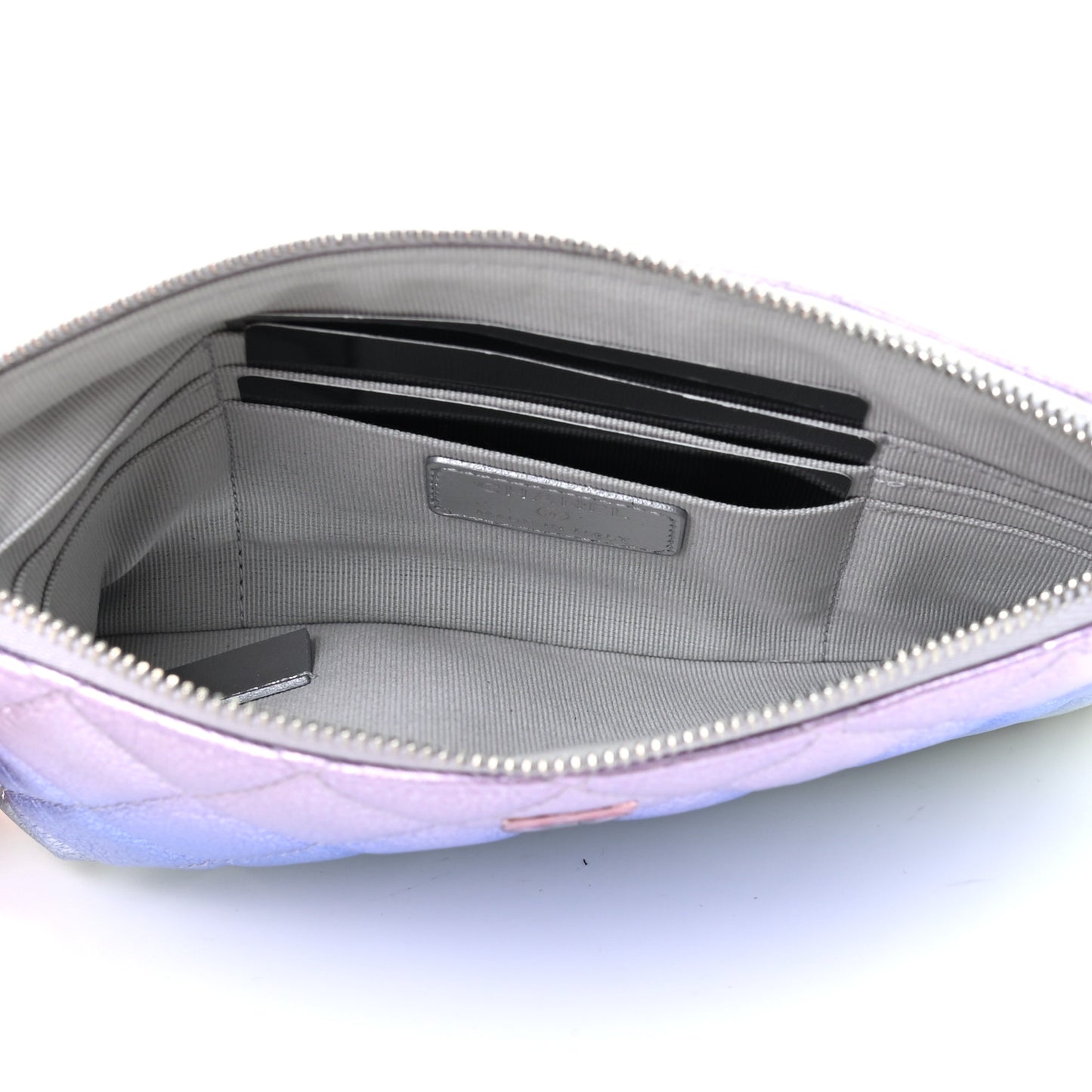 Gradient Metallic Calfskin Quilted Cosmetic Case Purple Blue Green