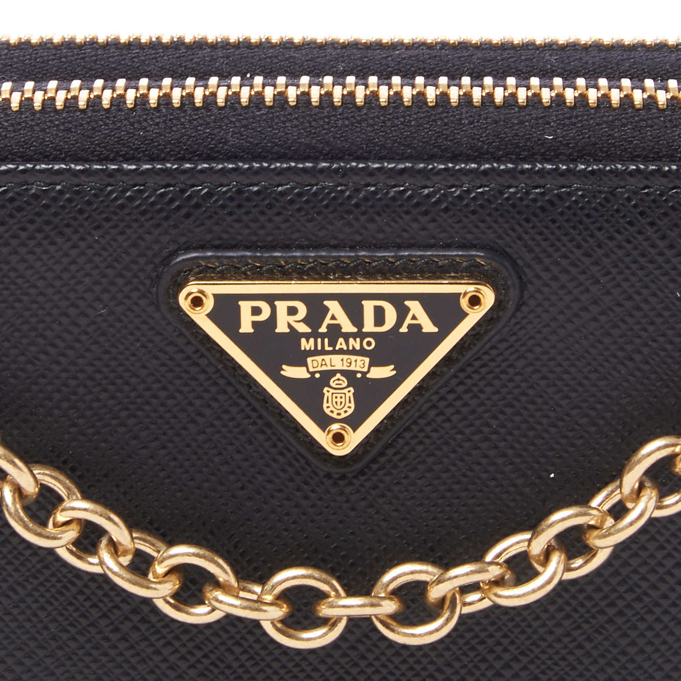 Prada Saffiano Lux Mini Double Zip Chain Crossbody Bag Black 6 of 10